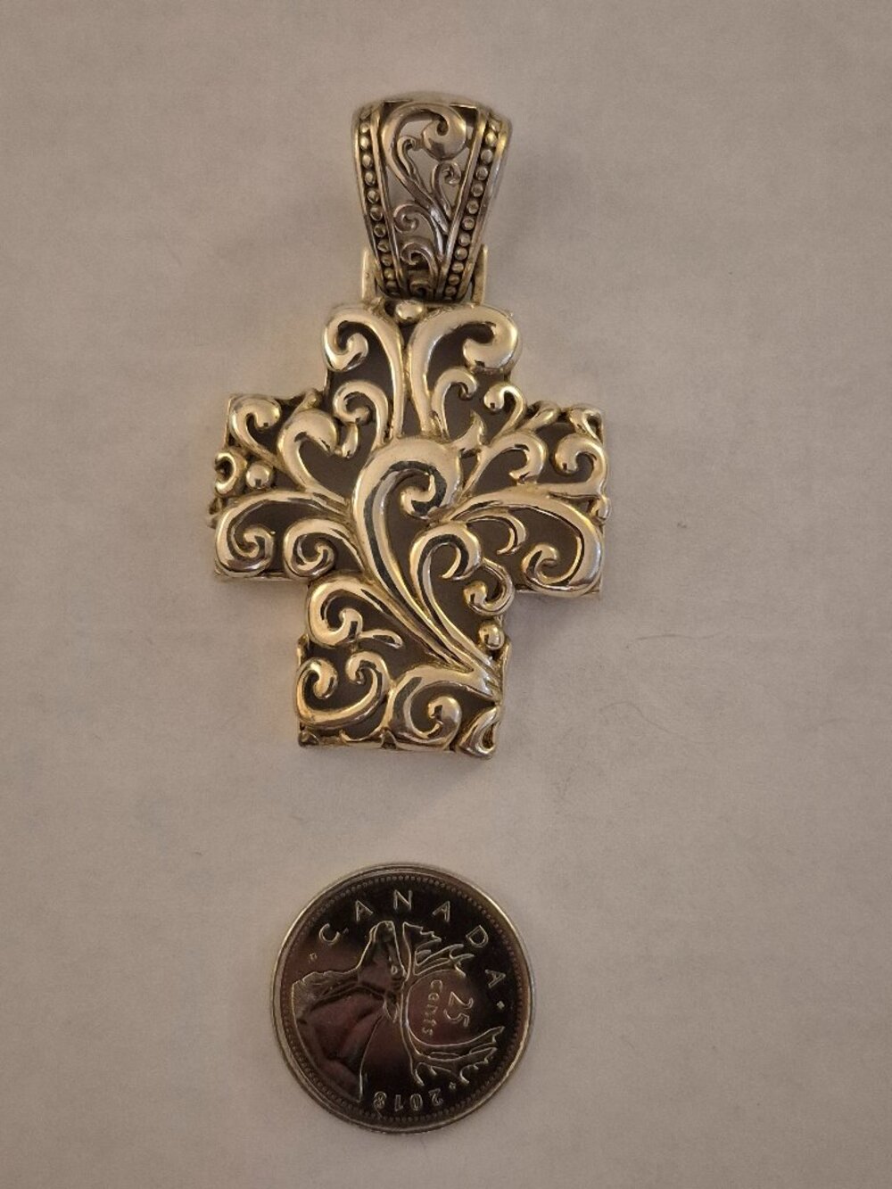 ✨ Vintage Sterling Silver Tree of Life Scroll Cross Pendant Statement 17.43g